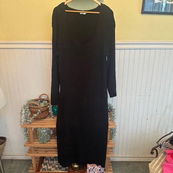 Top Shop 18 Black stretch Knit long sleeve maxi long dress - Picture 1 of 8